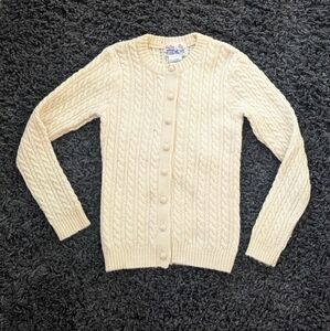 Vintage Girls Wool Cable Knit Cardigan Sweater